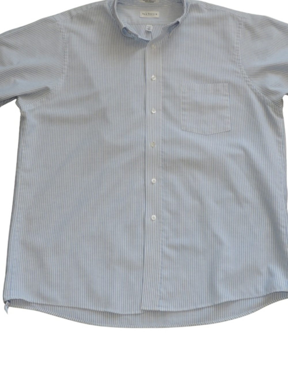 Van Heusen Light Blue and White Pinstripe Short Sleeve Button-Down Shirt - Picture 3 of 5